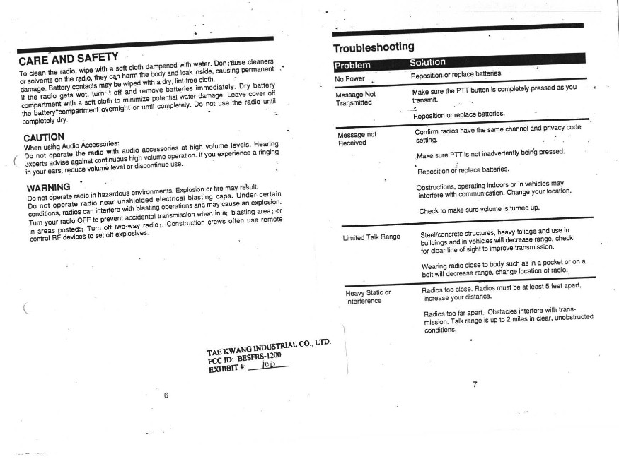 FAMILY RADIO TRANSCEIVER User Manual