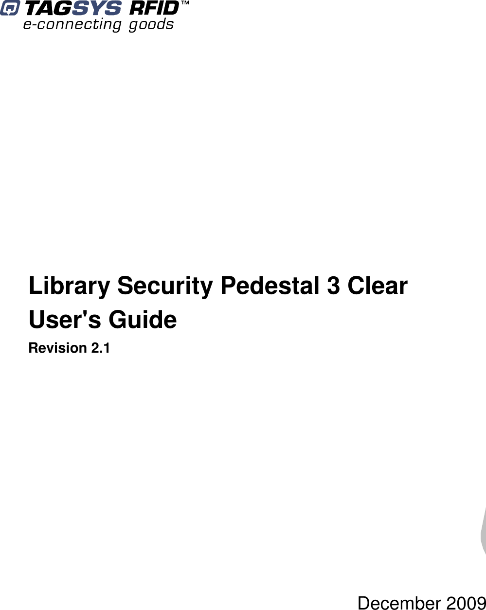           Library Security Pedestal 3 Clear User&apos;s Guide Revision 2.1  December 2009    