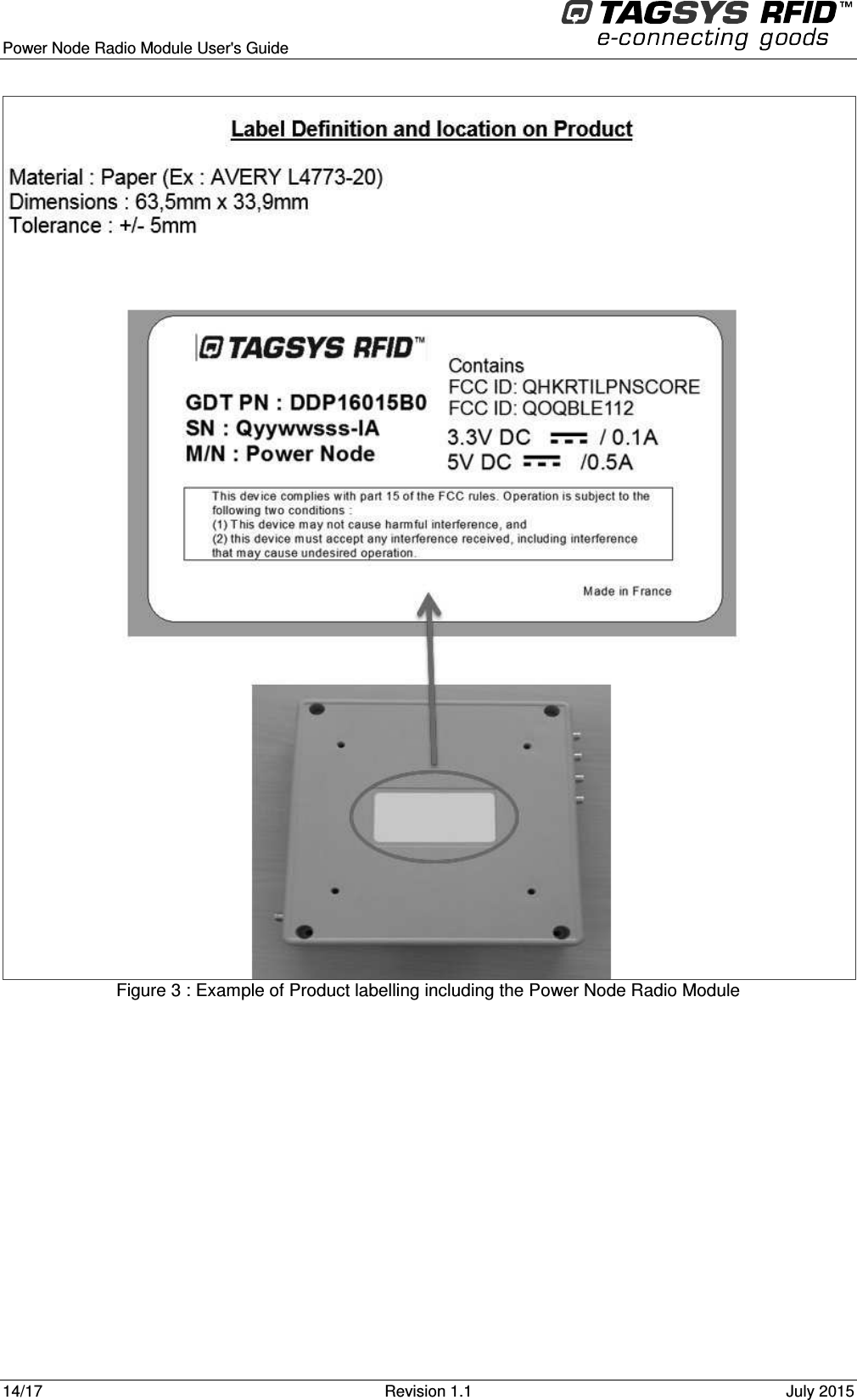  Power Node Radio Module User&apos;s Guide     14/17  Revision 1.1  July 2015   Figure 3 : Example of Product labelling including the Power Node Radio Module  