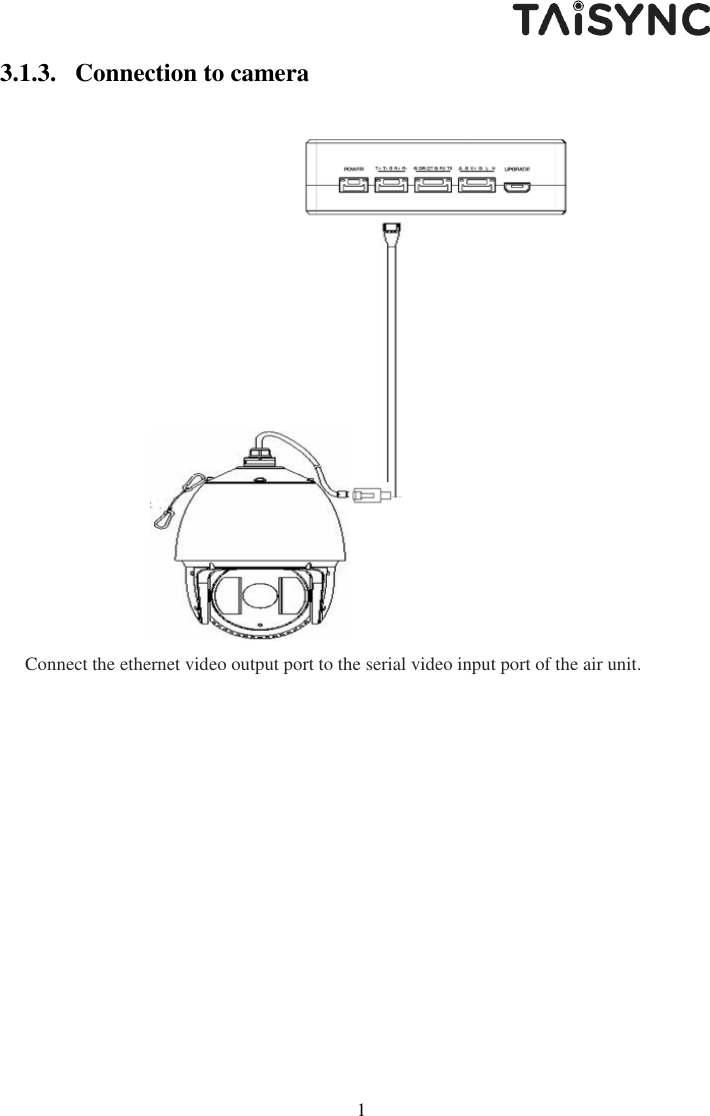   11 3.1.3. Connection to camera  Connect the ethernet video output port to the serial video input port of the air unit.   