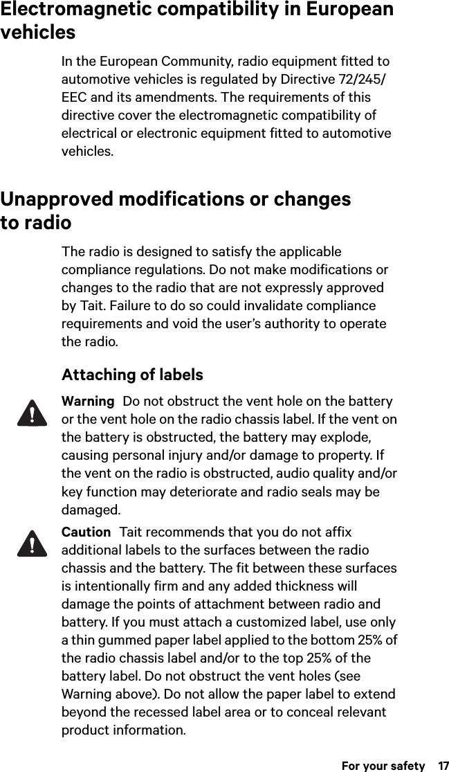 Page 17 of Tait TPDK5A Handheld Portable Transceiver User Manual TP9300 User        s Guide