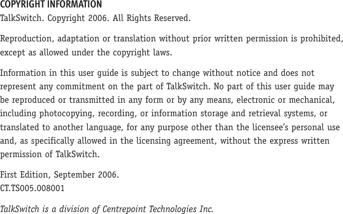 Page 2 of 12 - Talkswitch Talkswitch-Centrepoint-Technologies-Switch-3-24-Users-Manual- VoIP Network Troubleshooting Guide  Talkswitch-centrepoint-technologies-switch-3-24-users-manual