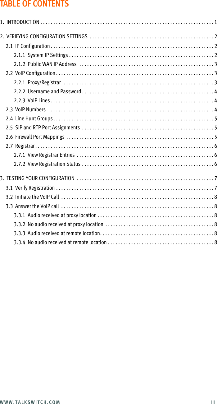 Page 3 of 12 - Talkswitch Talkswitch-Centrepoint-Technologies-Switch-3-24-Users-Manual- VoIP Network Troubleshooting Guide  Talkswitch-centrepoint-technologies-switch-3-24-users-manual