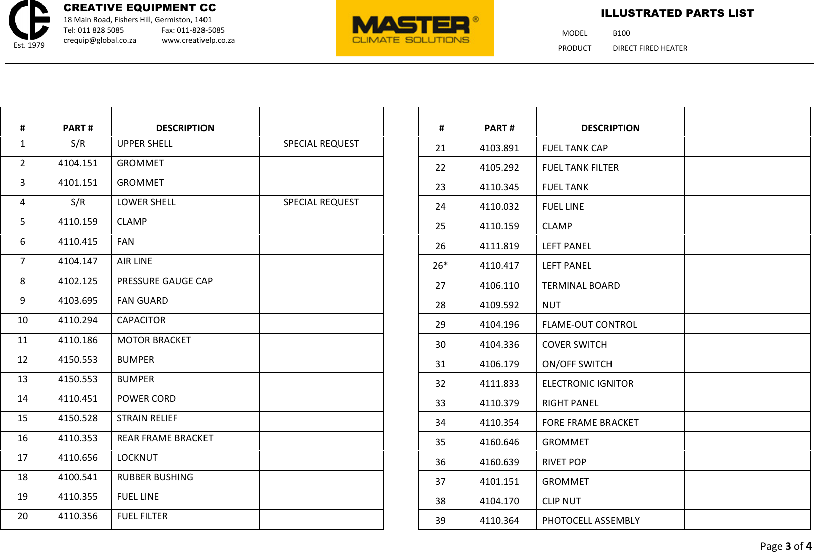 Page 3 of 4 - Talon-Tools Talon-Tools-B100-Parts-List B 100 - Master Illustrated Parts List