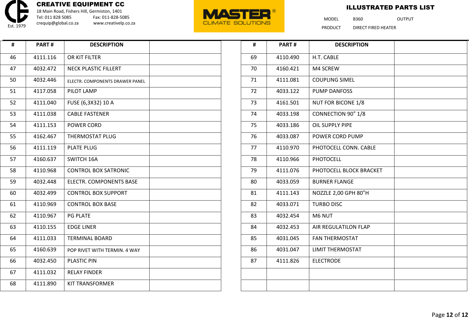 Page 12 of 12 - Talon-Tools Talon-Tools-B360-Parts-List B 360 - Master Illustrated Parts List