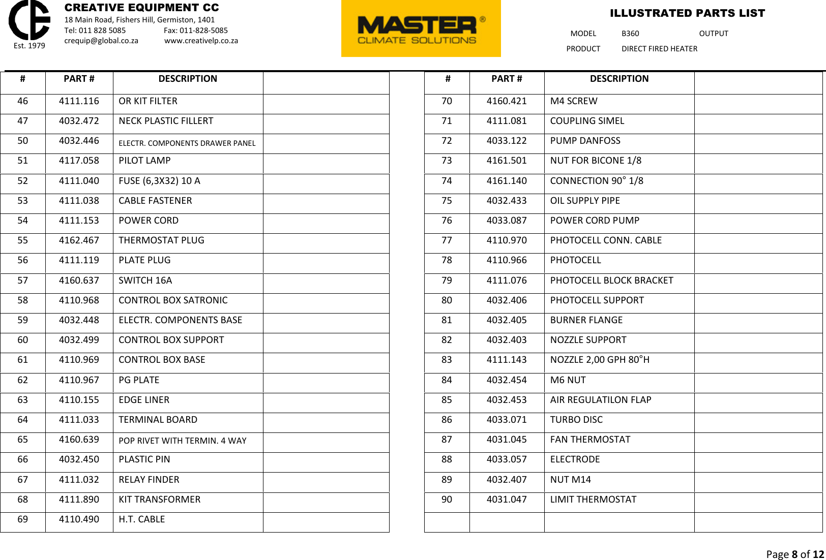 Page 8 of 12 - Talon-Tools Talon-Tools-B360-Parts-List B 360 - Master Illustrated Parts List