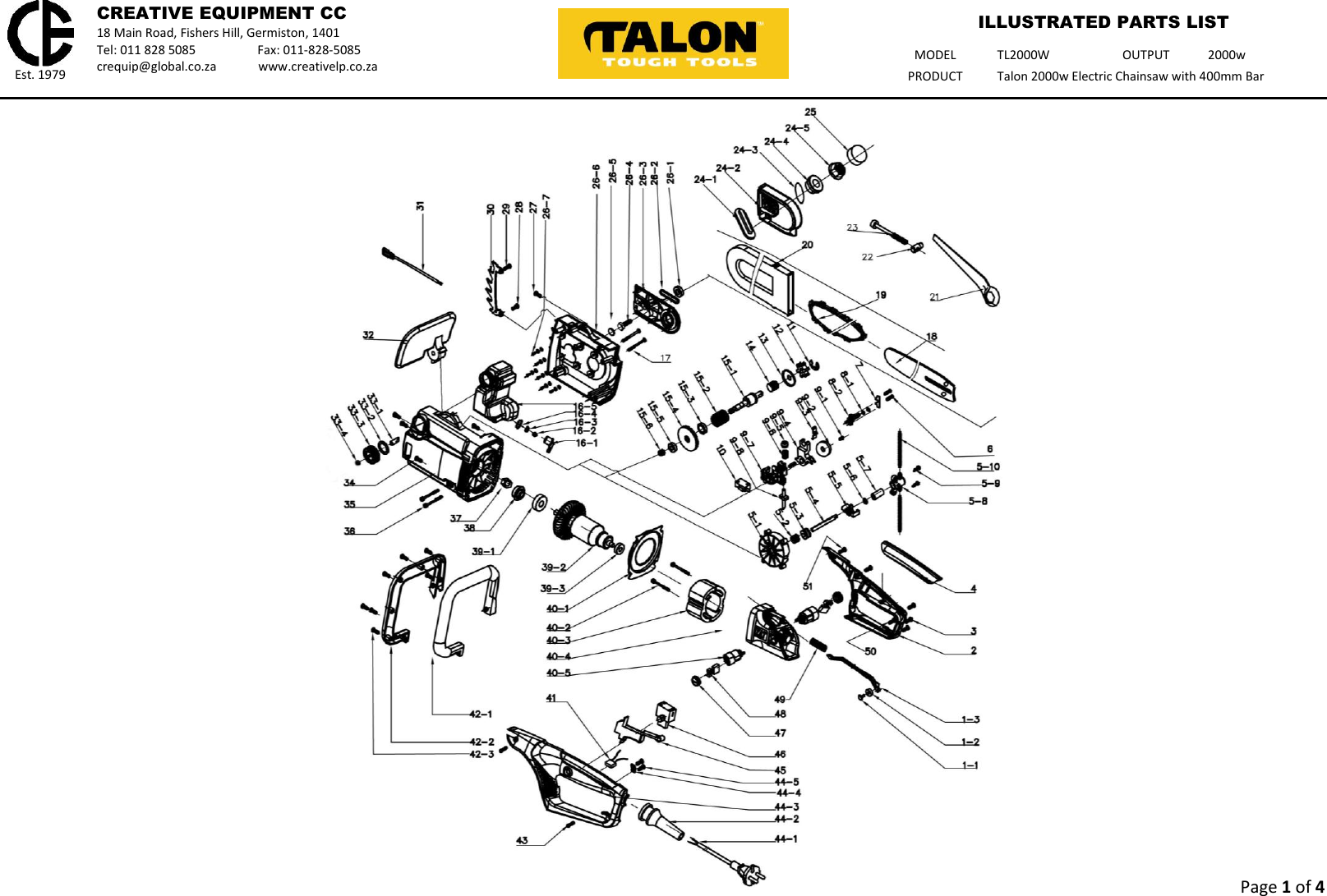 Page 1 of 4 - Talon-Tools Talon-Tools-Tl2000W-Parts-List-  Talon-tools-tl2000w-parts-list