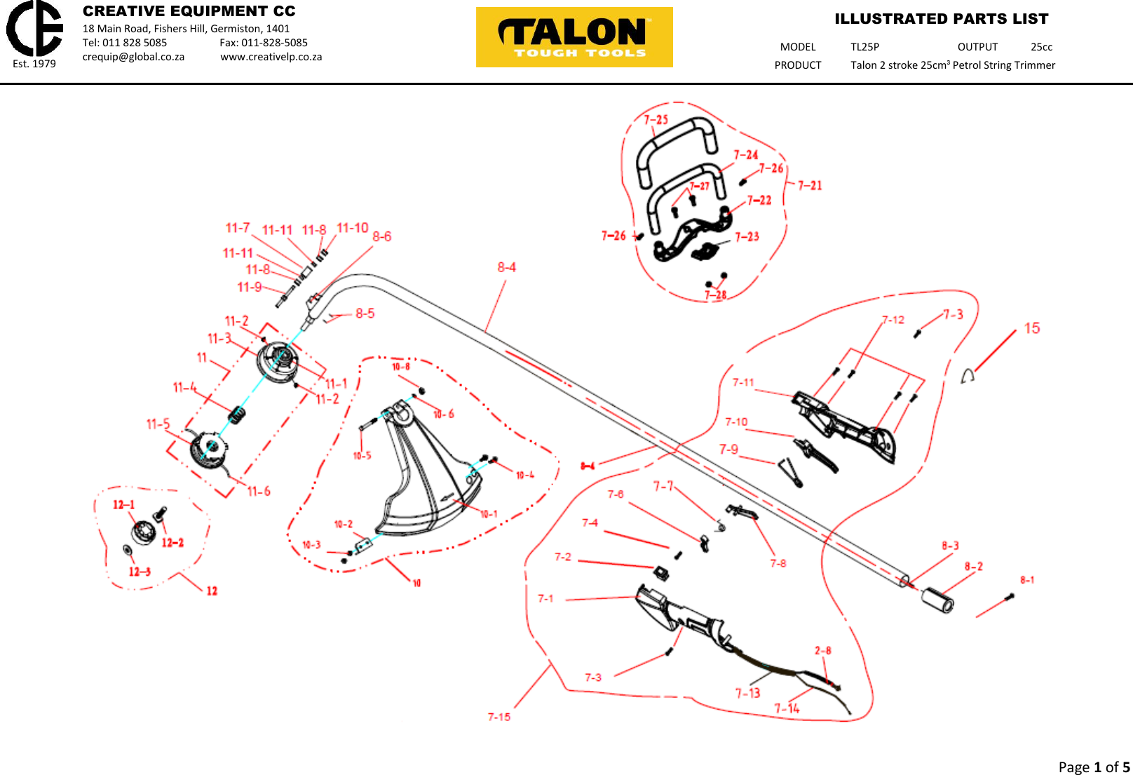 Page 1 of 5 - Talon-Tools Talon-Tools-Tl25P-Parts-List-  Talon-tools-tl25p-parts-list