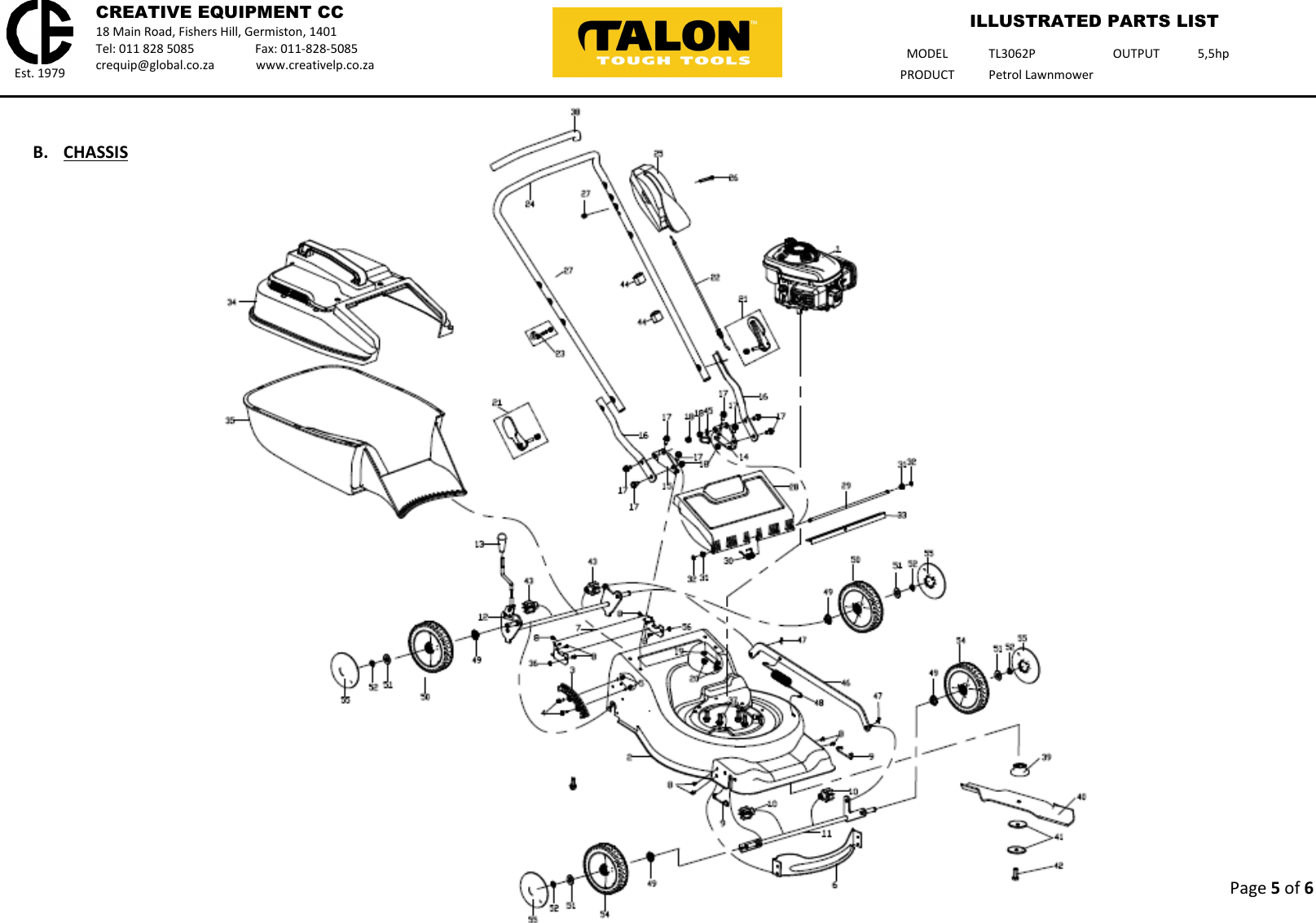 Page 5 of 6 - Talon-Tools Talon-Tools-Tl3062P-Parts-List WEB Master Illustrated Parts List - TL3062P Talon Lawnmower