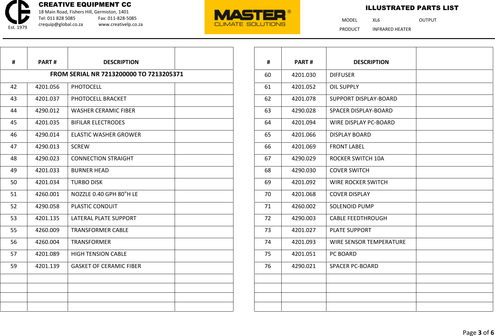 Page 3 of 6 - Talon-Tools Talon-Tools-Xl6-Parts-List XL6 - Master Illustrated Parts List