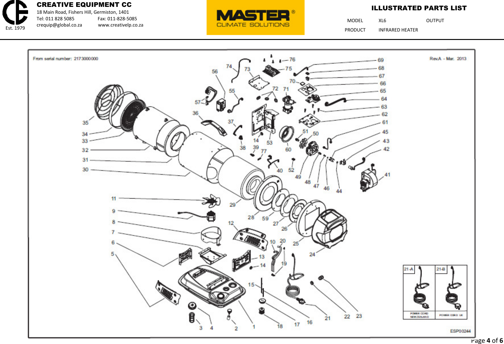 Page 4 of 6 - Talon-Tools Talon-Tools-Xl6-Parts-List XL6 - Master Illustrated Parts List