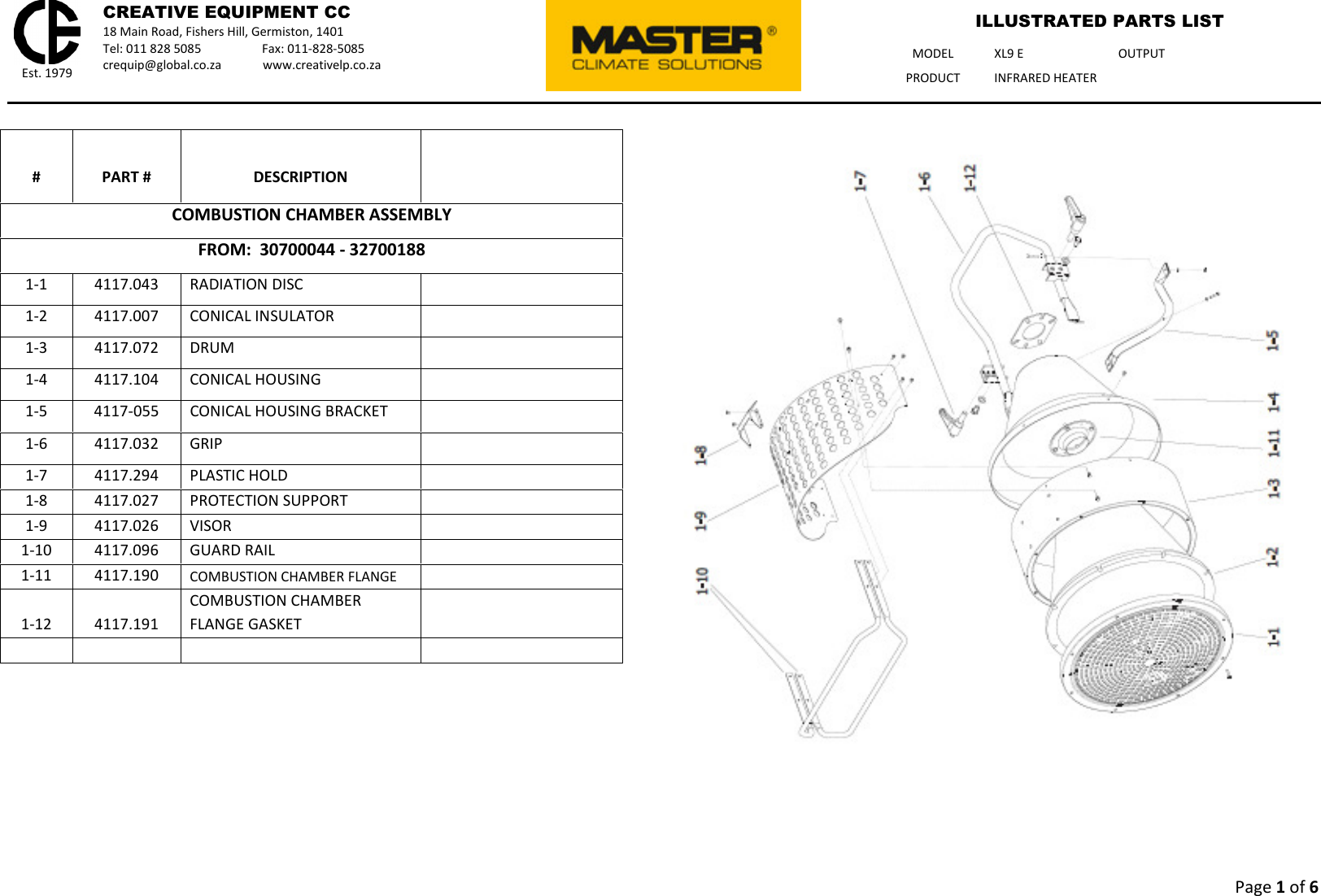 Page 1 of 6 - Talon-Tools Talon-Tools-Xl9E-Parts-List XL9 E - Master Illustrated Parts List