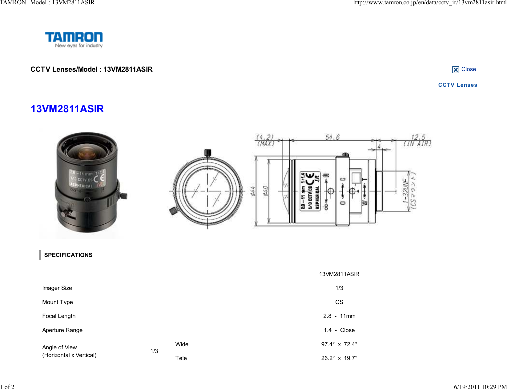 Page 1 of 2 - Tamron Tamron-Manual-Iris-Zoom-Lens-13Vm2811Asir-Users-Manual- |  Tamron-manual-iris-zoom-lens-13vm2811asir-users-manual