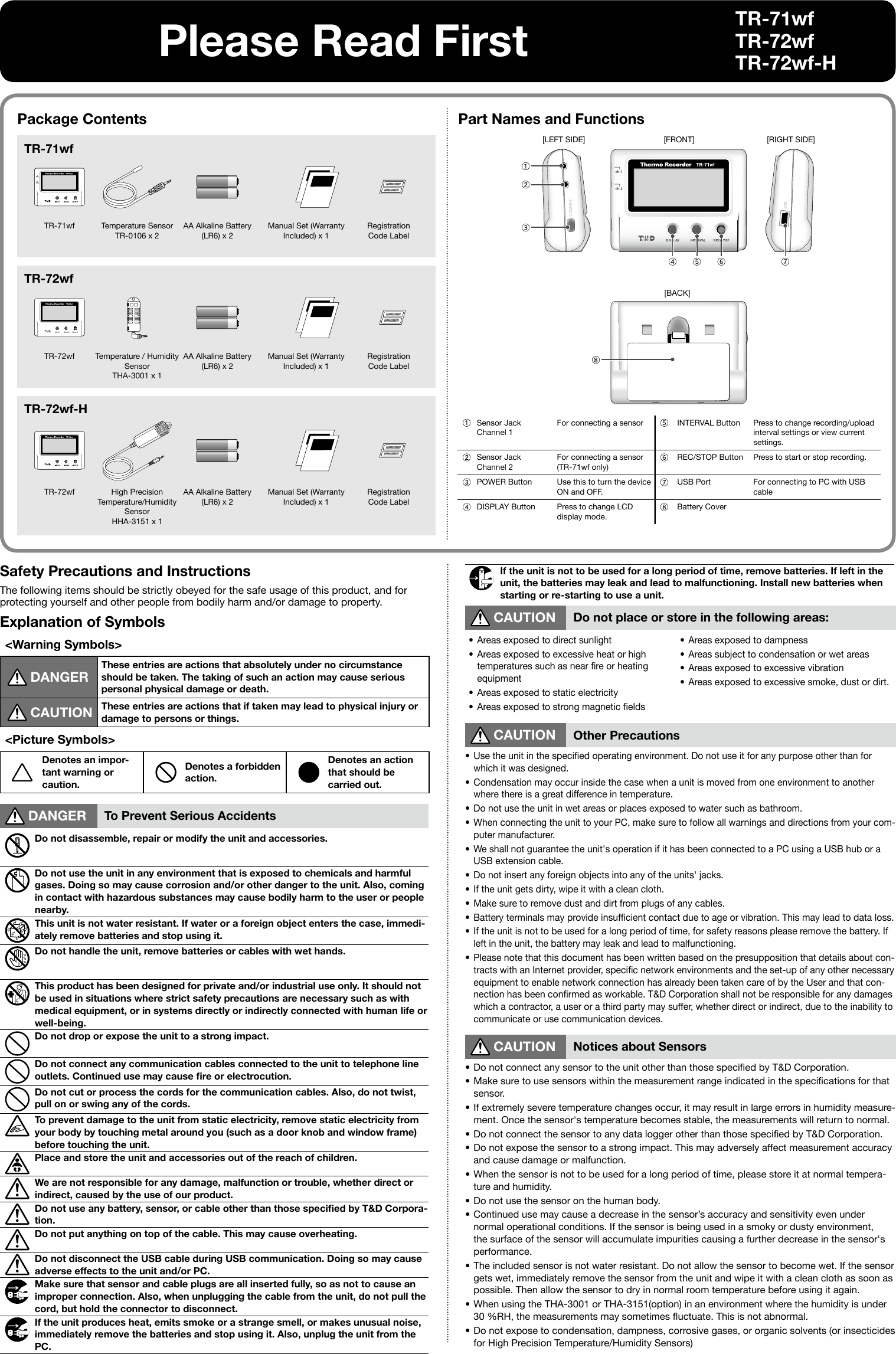 Page 1 of TandD 50060 Wireless LAN Thermo Recorder User Manual Short Term Confidential 1 read first