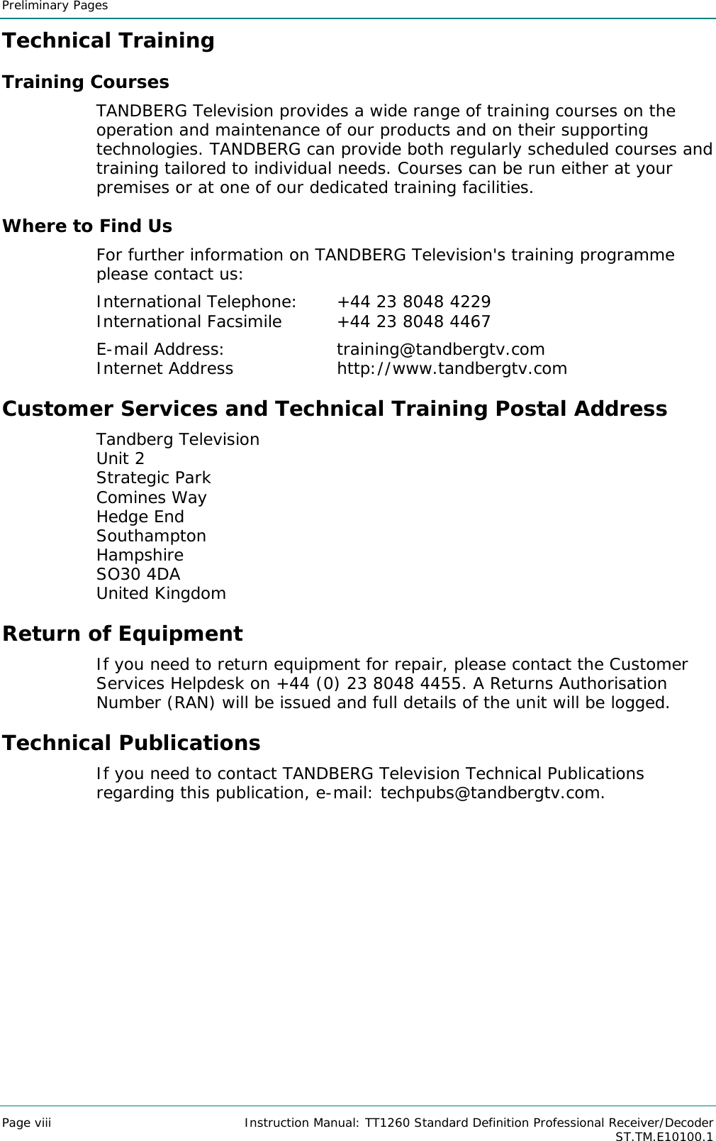 Tandberg Tt1260 Users Manual Instruction