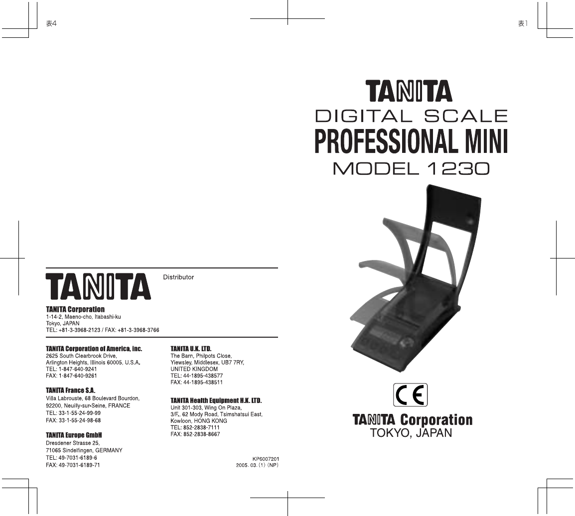 Page 1 of 12 - Tanita Tanita-1230-Owner-S-Manual