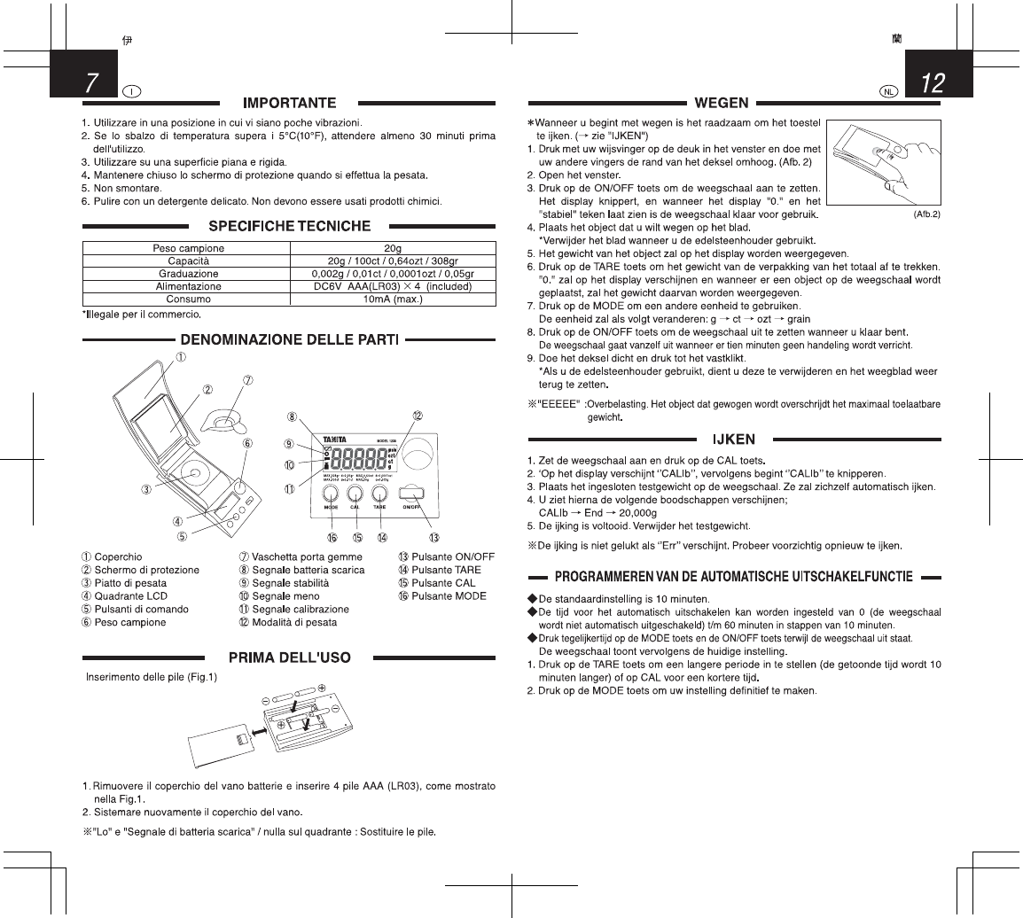 Page 10 of 12 - Tanita Tanita-1230-Owner-S-Manual