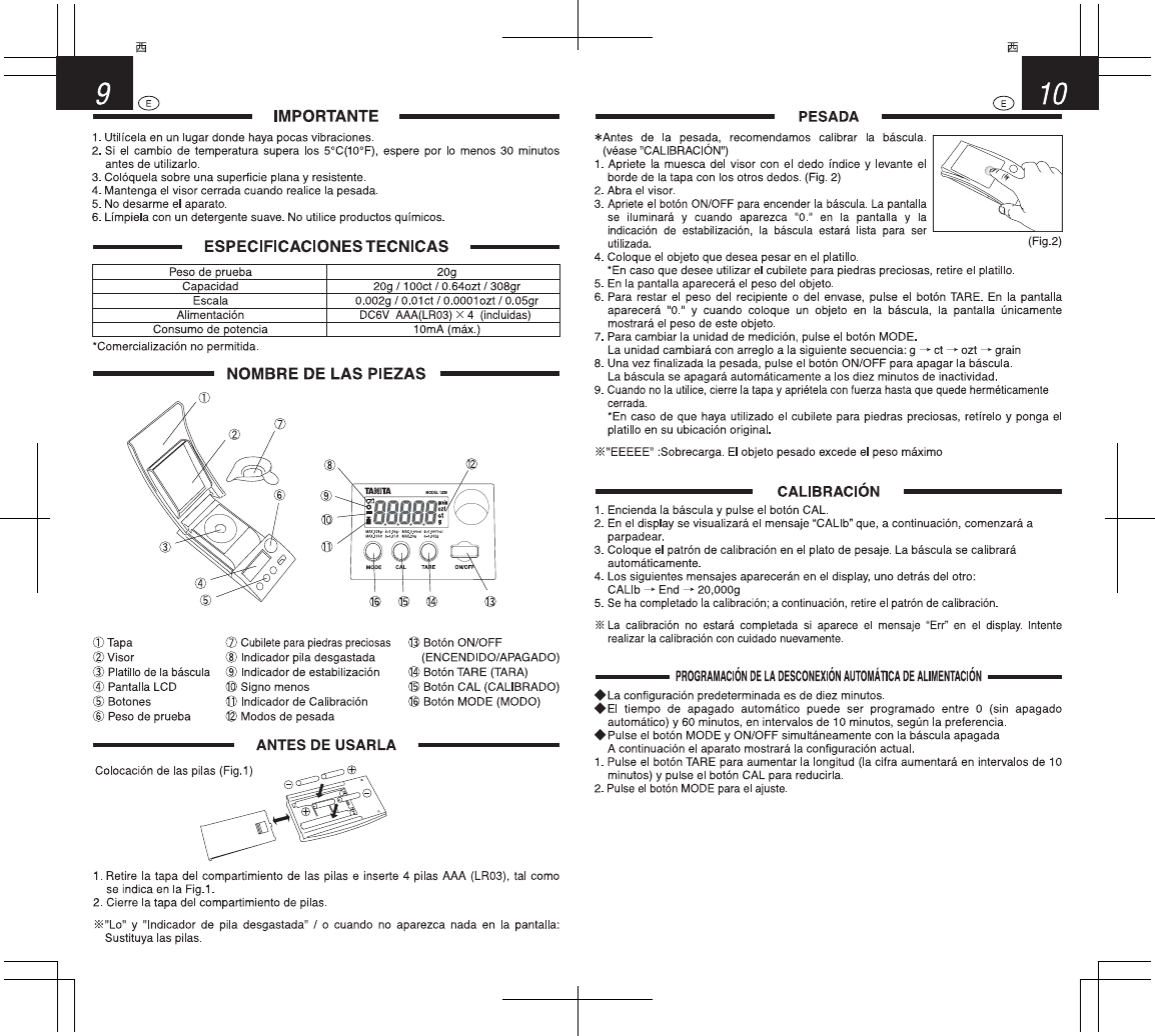 Page 12 of 12 - Tanita Tanita-1230-Owner-S-Manual