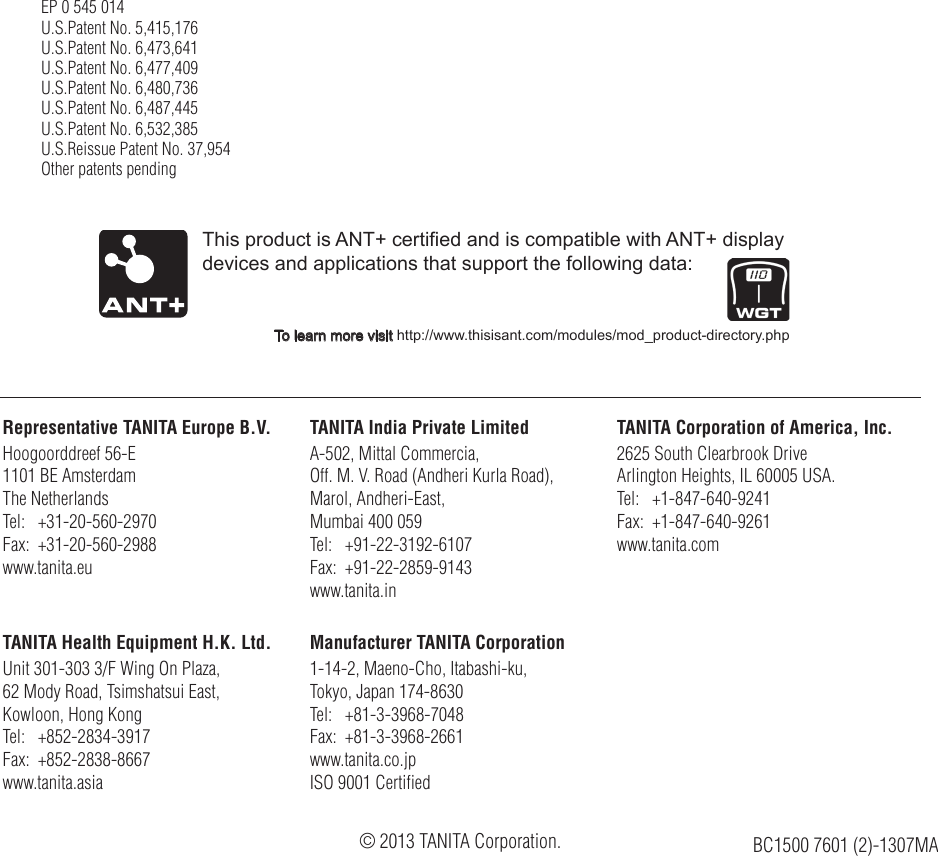 Page 12 of 12 - Tanita Tanita-Bc-1500-Owner-S-Manual
