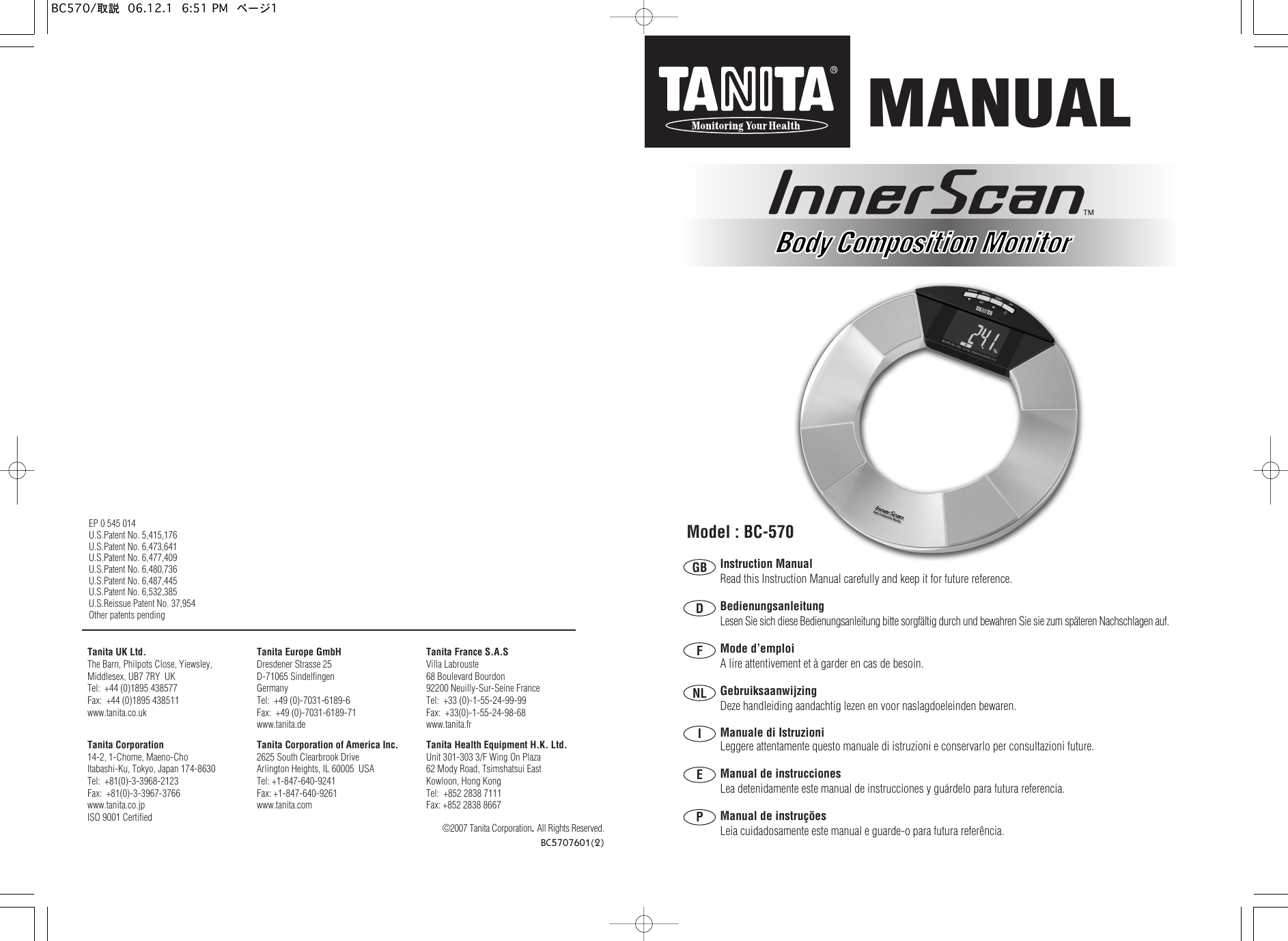 Tanita Body Composition Monitor Bc 570 Users Manual Bc570