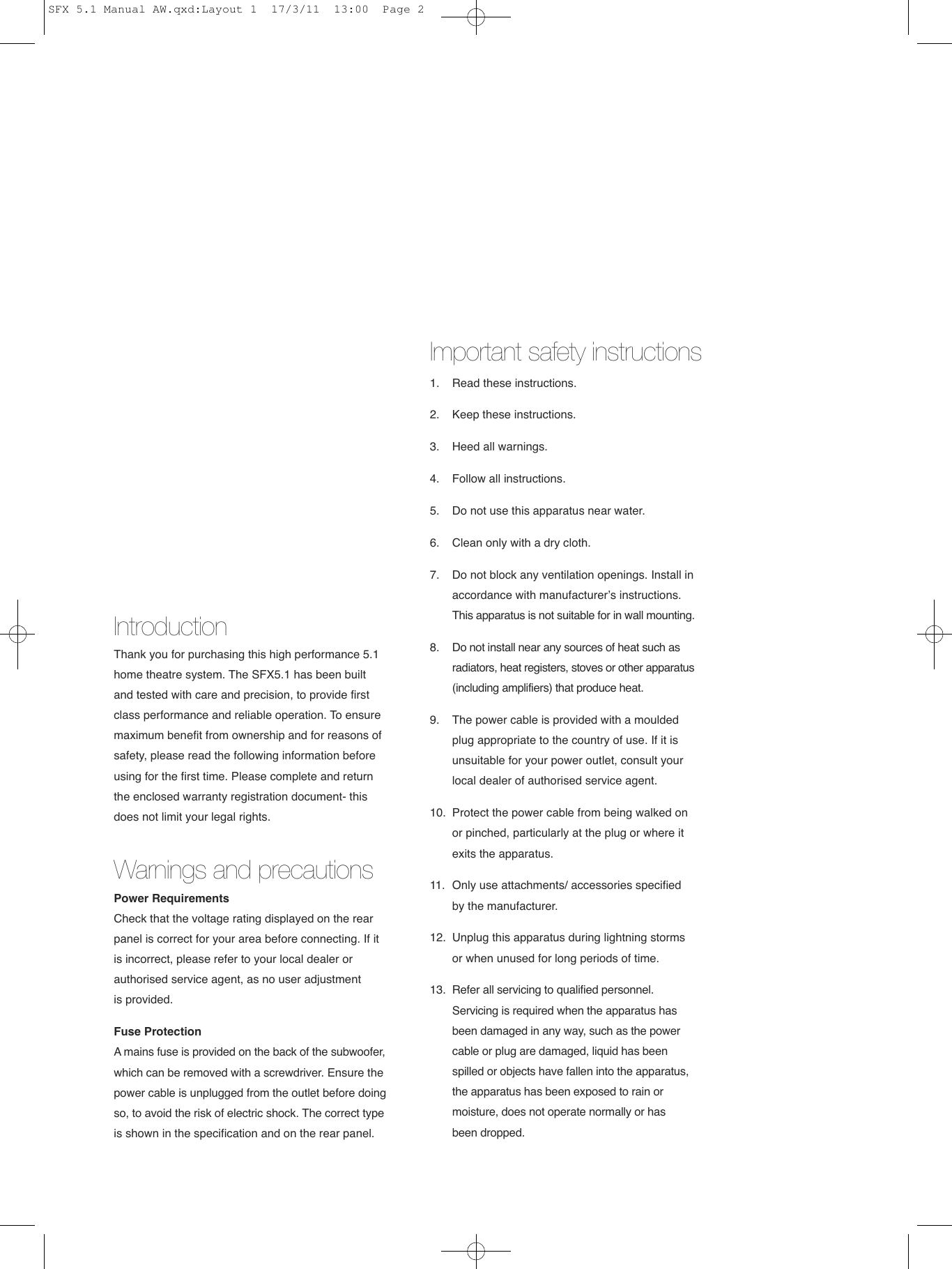 Page 2 of 8 - Tannoy SFX 5.1 User Manual  To The 03dcb0b7-c93b-43fa-8170-a5bb94229185