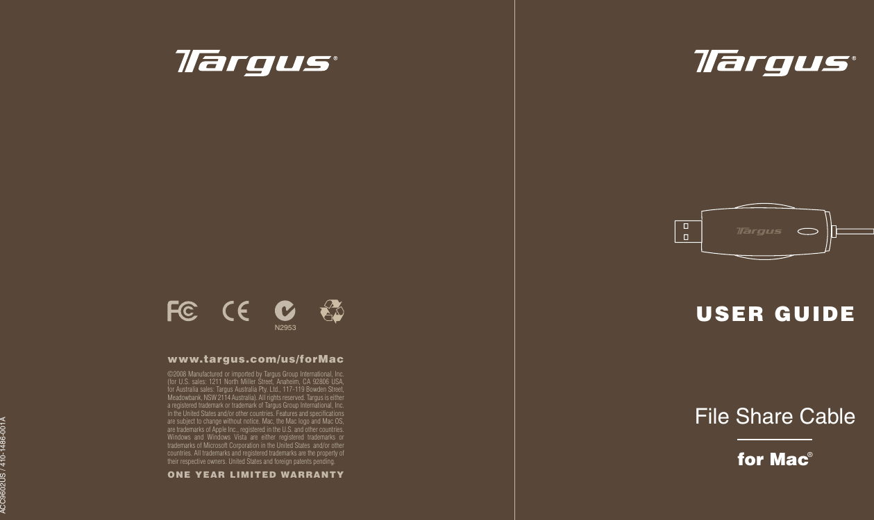 Page 1 of 6 - Targus Targus-File-Share-Cable-N2953-Users-Manual-  Targus-file-share-cable-n2953-users-manual