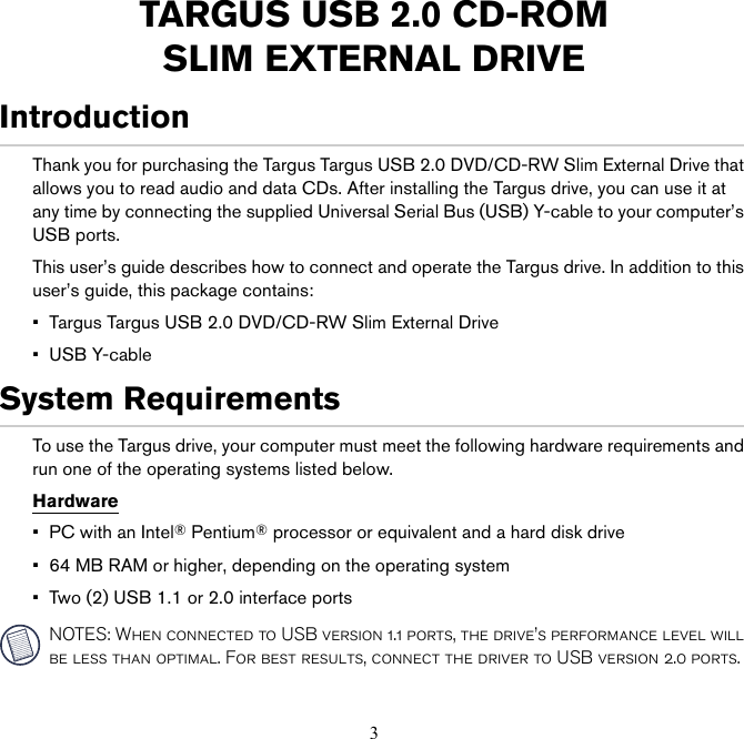 Page 3 of 12 - Targus Targus-Pacd010-400-0137-001B-Users-Manual- PACD010U  Targus-pacd010-400-0137-001b-users-manual
