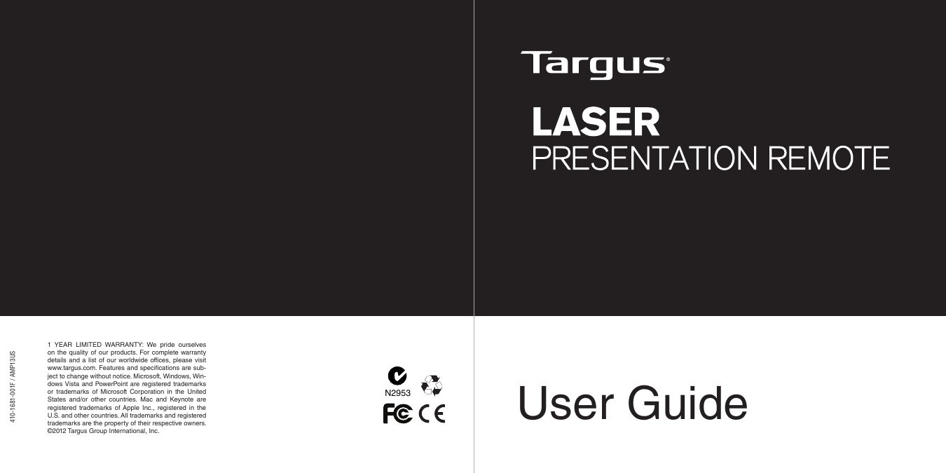 Targus Laser Presentation Remote Amp13Us Users Manual