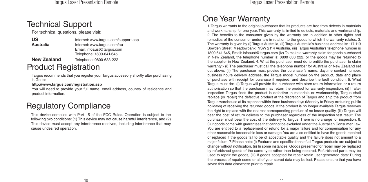 Targus Laser Presentation Remote Amp13Us Users Manual