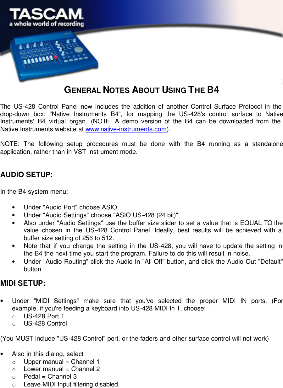 Page 1 of 2 - Tascam B4 Notes