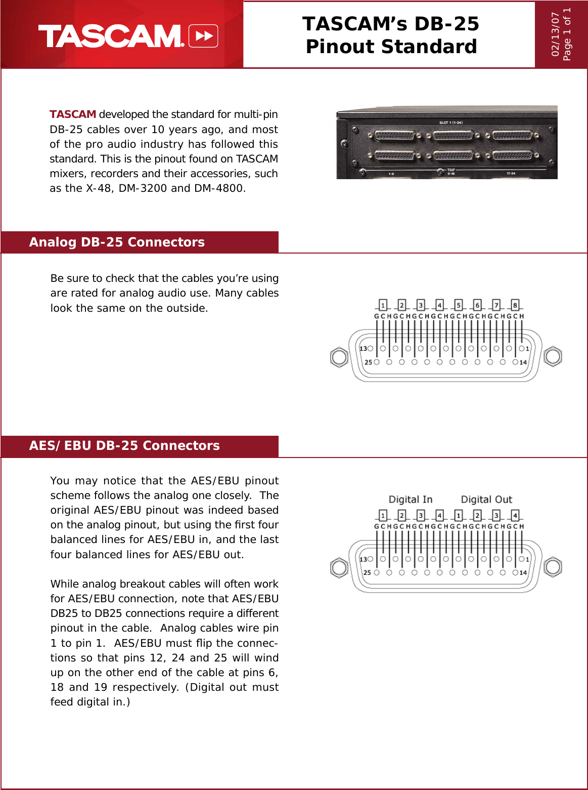 Page 1 of 1 - Tascam Db25_pinout DB-25 Pinout