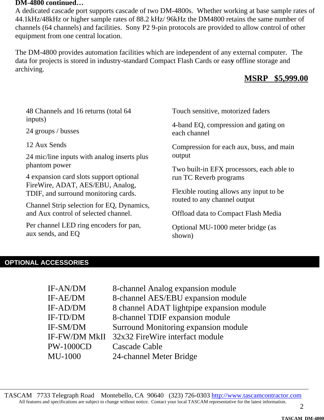 Page 2 of 5 - Tascam - Tech Doc... DM-4800 DM-4800-techdoc