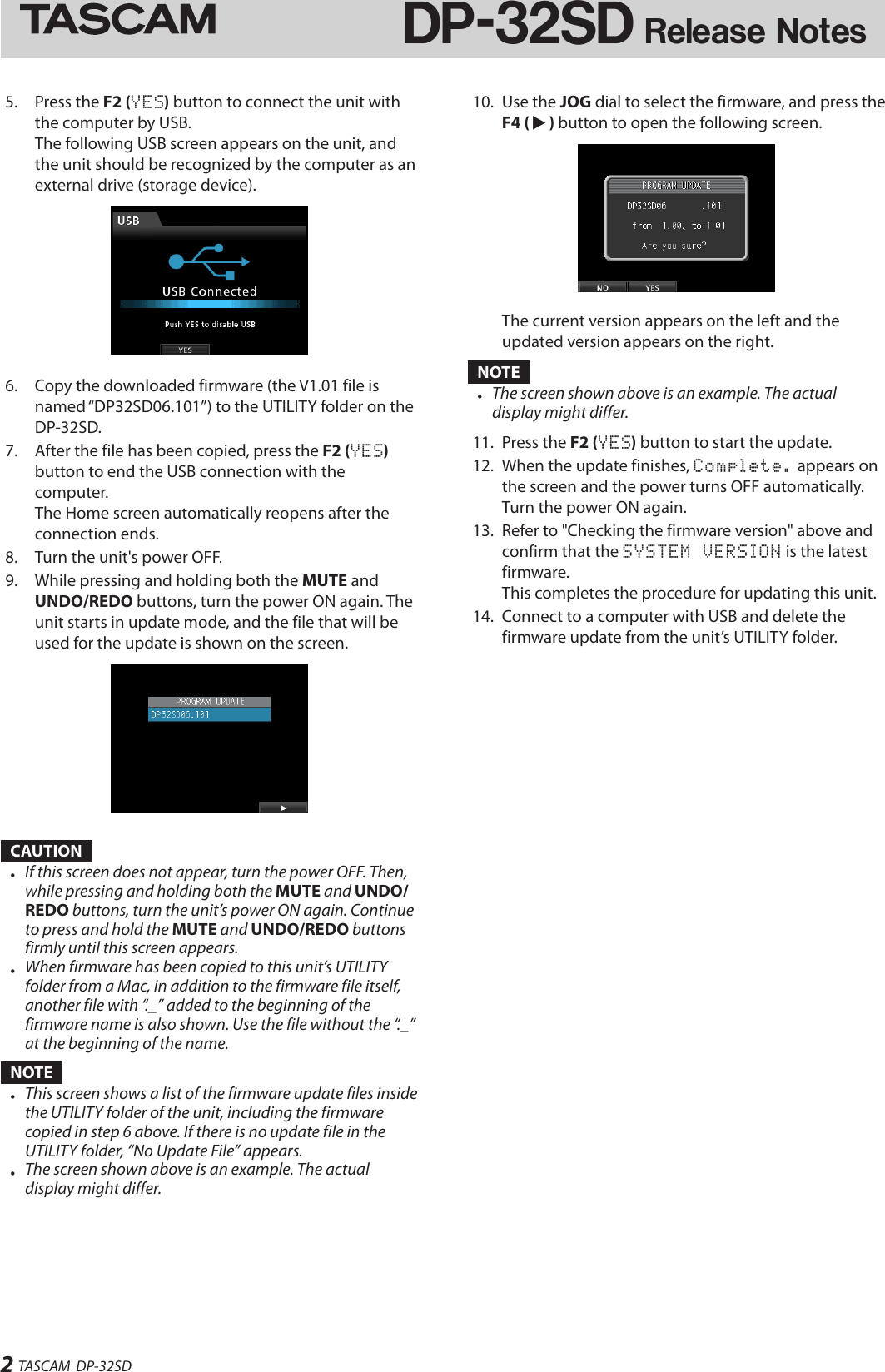 Page 2 of 2 - Tascam DP-32SD Release Notes E Rn Va