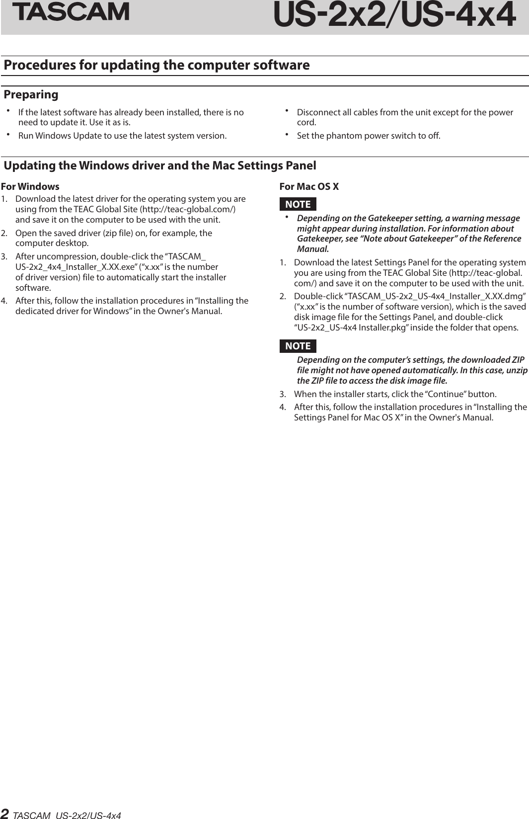 Page 2 of 5 - Tascam E Us-2x2 4x4 Fw-update Va