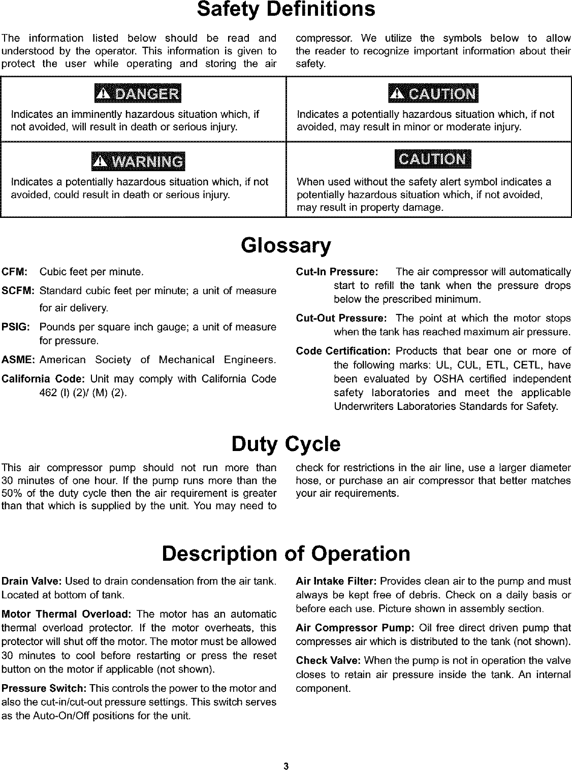 Page 3 of 11 - Task Force LFI23DVA User Manual  AIR COMPRESSOR - Manuals And Guides L0402165