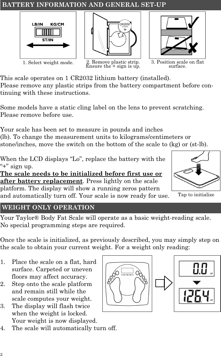 Page 2 of 12 - Taylor Taylor-Taylor-Scale-5738Bl-Users-Manual-  Taylor-taylor-scale-5738bl-users-manual