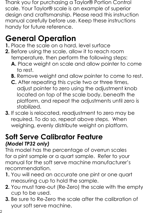 Page 2 of 4 - Taylor Taylor-Taylor-Scale-Tp32-Users-Manual-  Taylor-taylor-scale-tp32-users-manual