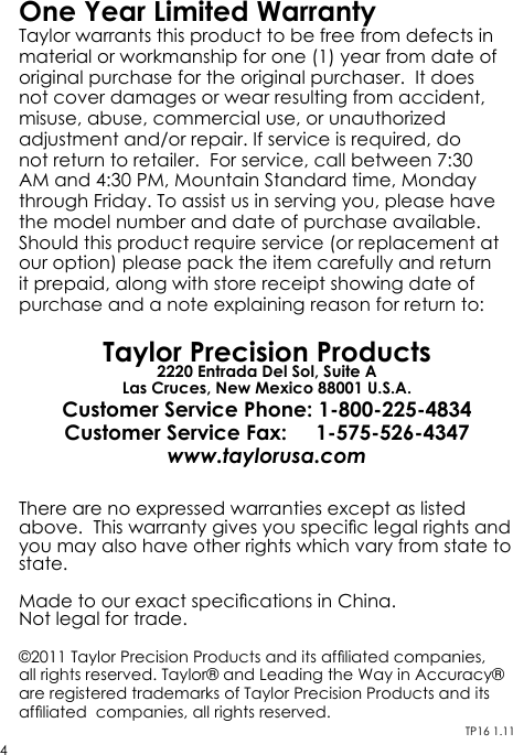 Page 4 of 4 - Taylor Taylor-Taylor-Scale-Tp32-Users-Manual-  Taylor-taylor-scale-tp32-users-manual