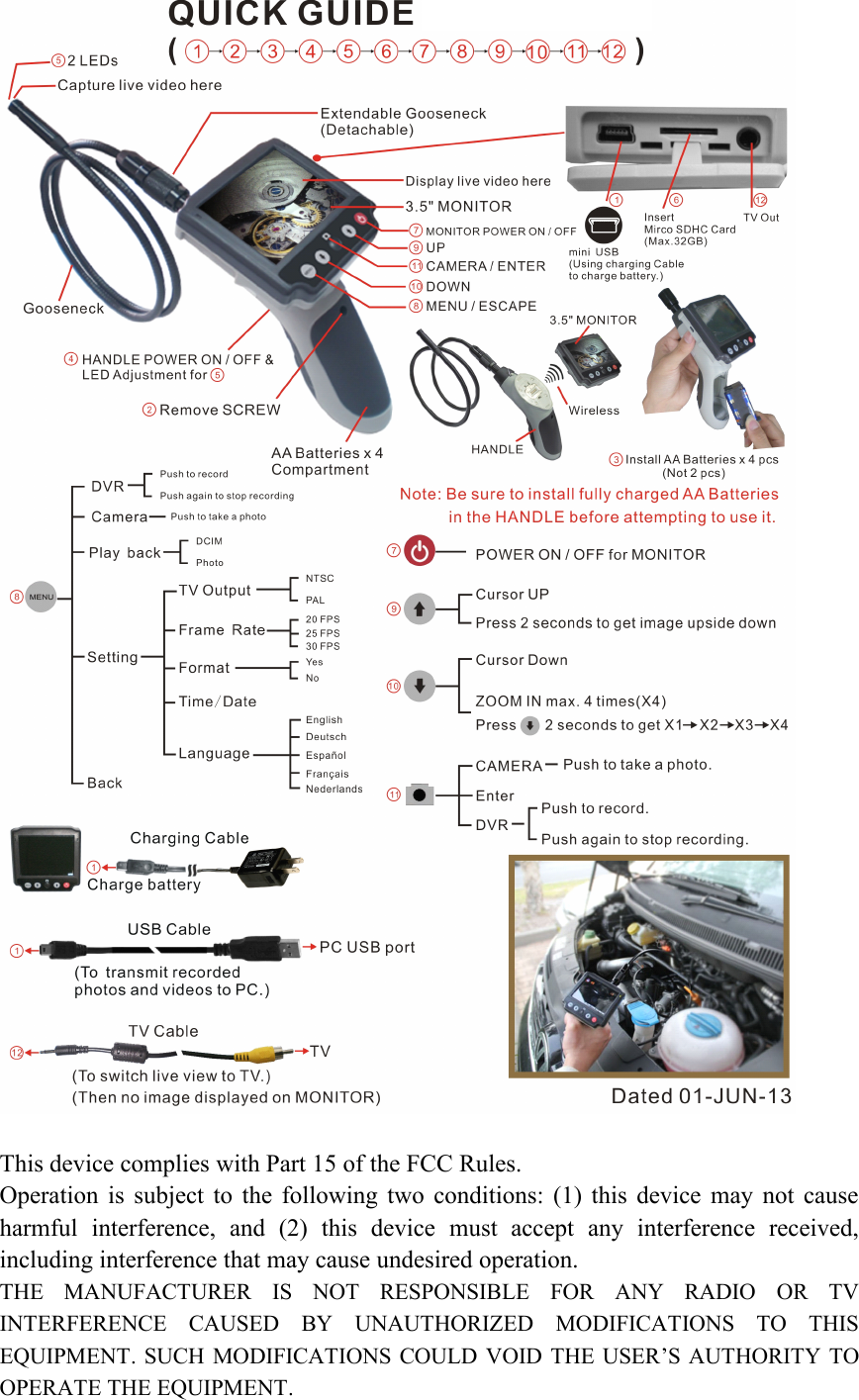 Teamforce TF3003BMRX ENDOSCOPE, WIRELESS DETACHABLE 3.5 DISPLAY User