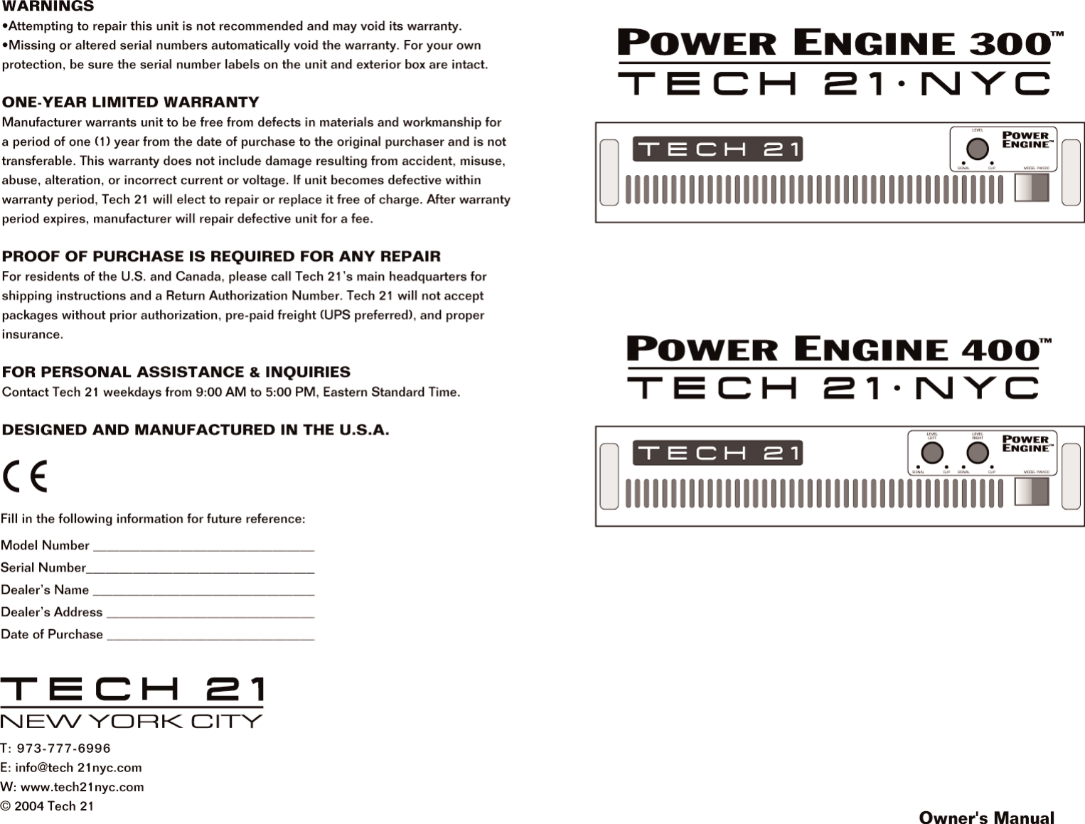 Page 1 of 4 - Tech-21 Tech-21-Power-Engine-300-Users-Manual- PW300_400-OM-Text  Tech-21-power-engine-300-users-manual