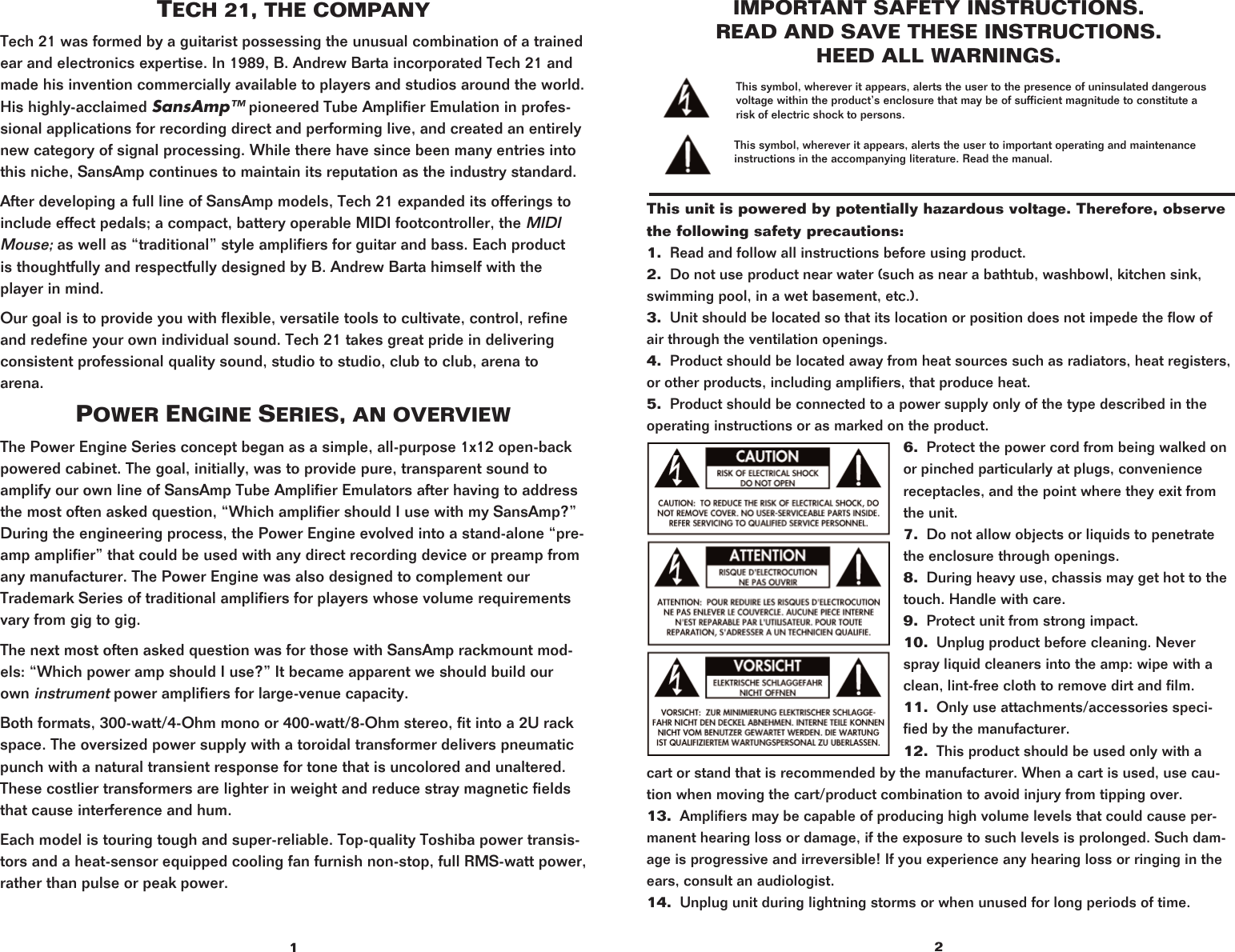 Page 2 of 4 - Tech-21 Tech-21-Power-Engine-300-Users-Manual- PW300_400-OM-Text  Tech-21-power-engine-300-users-manual