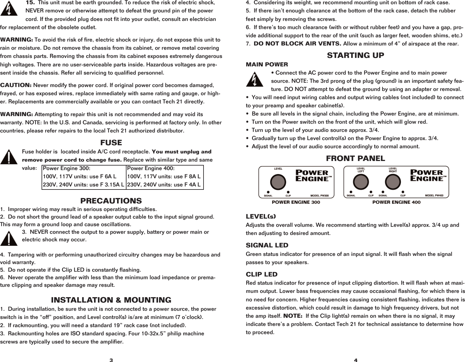 Page 3 of 4 - Tech-21 Tech-21-Power-Engine-300-Users-Manual- PW300_400-OM-Text  Tech-21-power-engine-300-users-manual