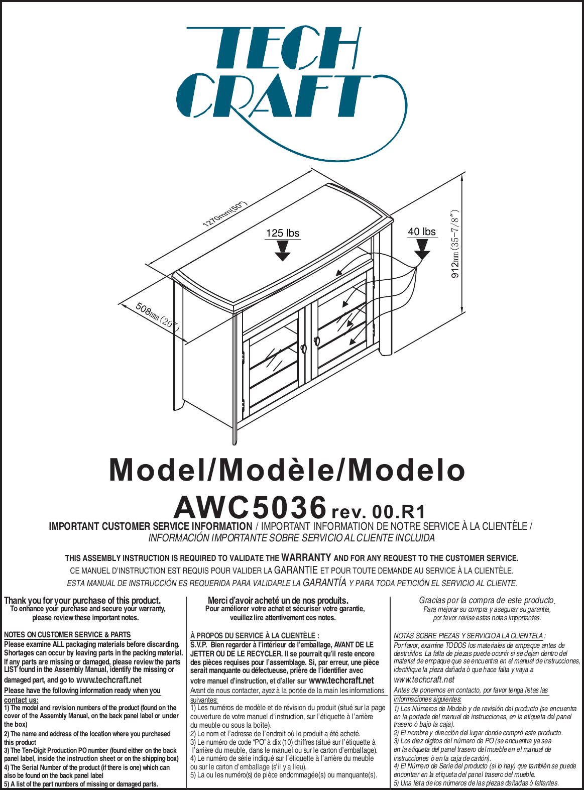Page 1 of 9 - Tech-Craft Tech-Craft-Awc5036-Users-Manual- Master-# FI Tech-craft-awc5036-users-manual
