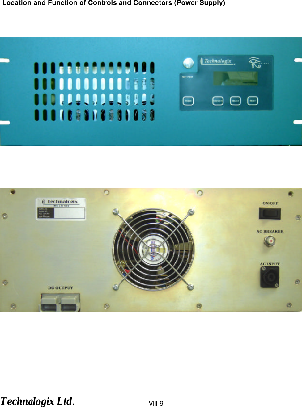  Technalogix Ltd.                                                  VIII-9  Location and Function of Controls and Connectors (Power Supply)                    