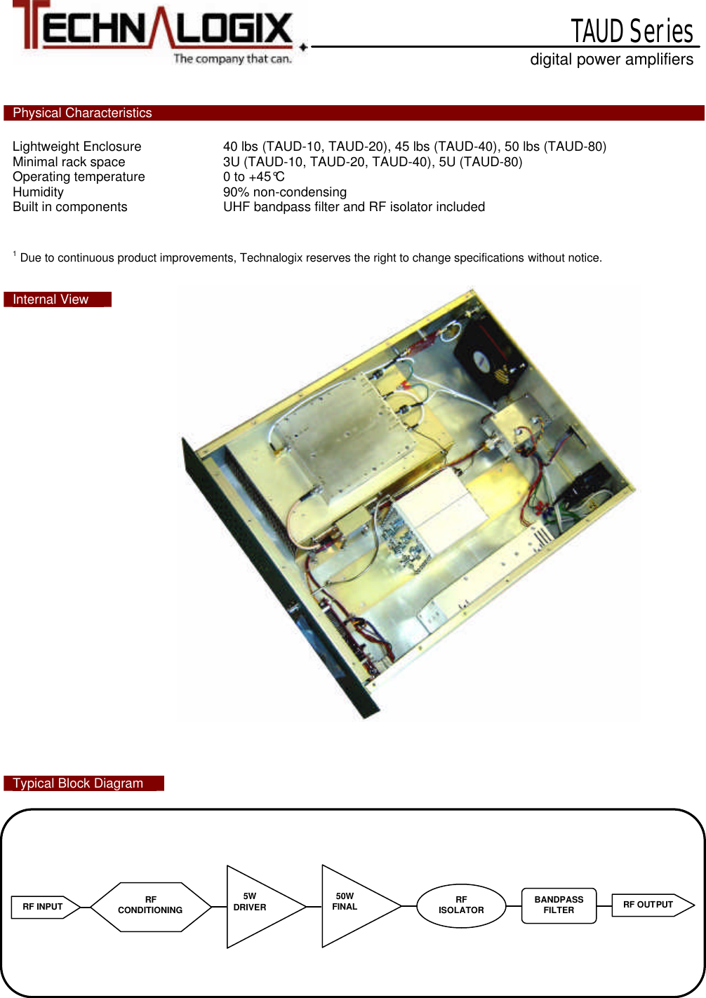 Page 15 of Technalogix TLUD30 8VSB Television Translator User Manual TAUD 40 Cover Page