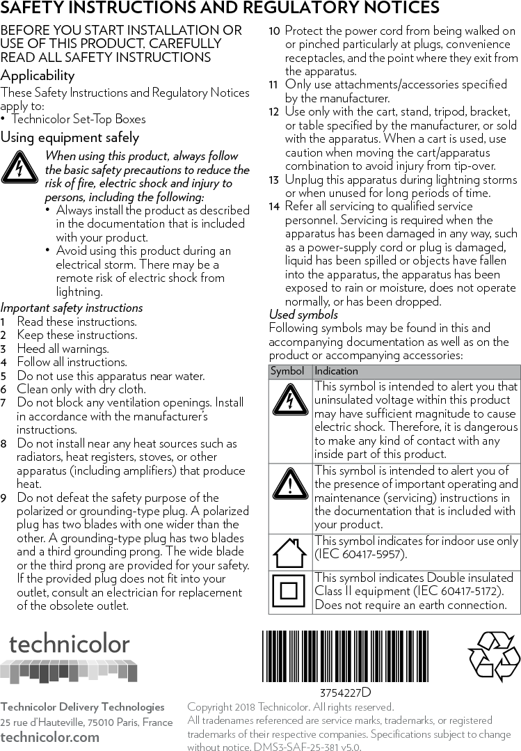 Technicolor Connected Home USA UIW4020A SET TOP BOX User Manual