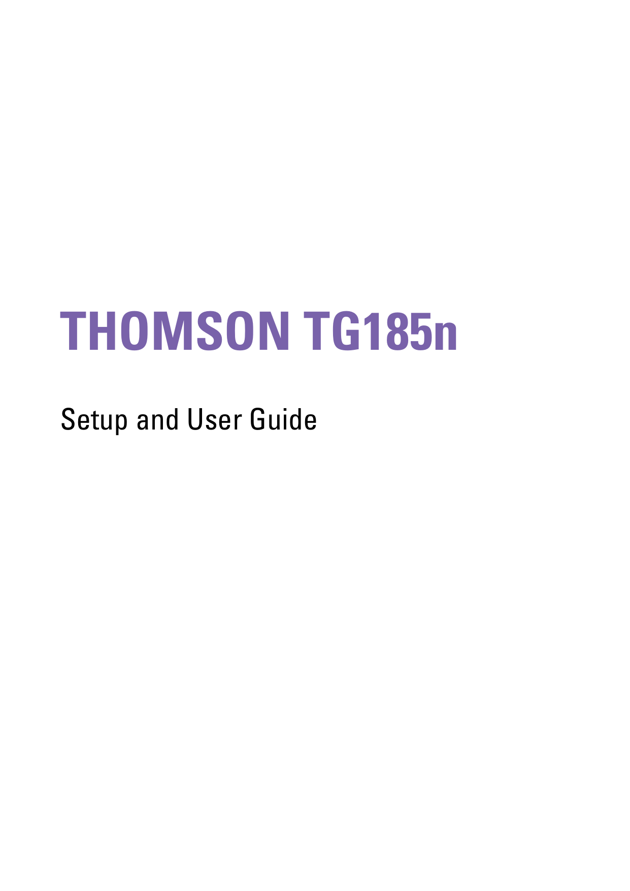 THOMSON TG185nSetup and User Guide