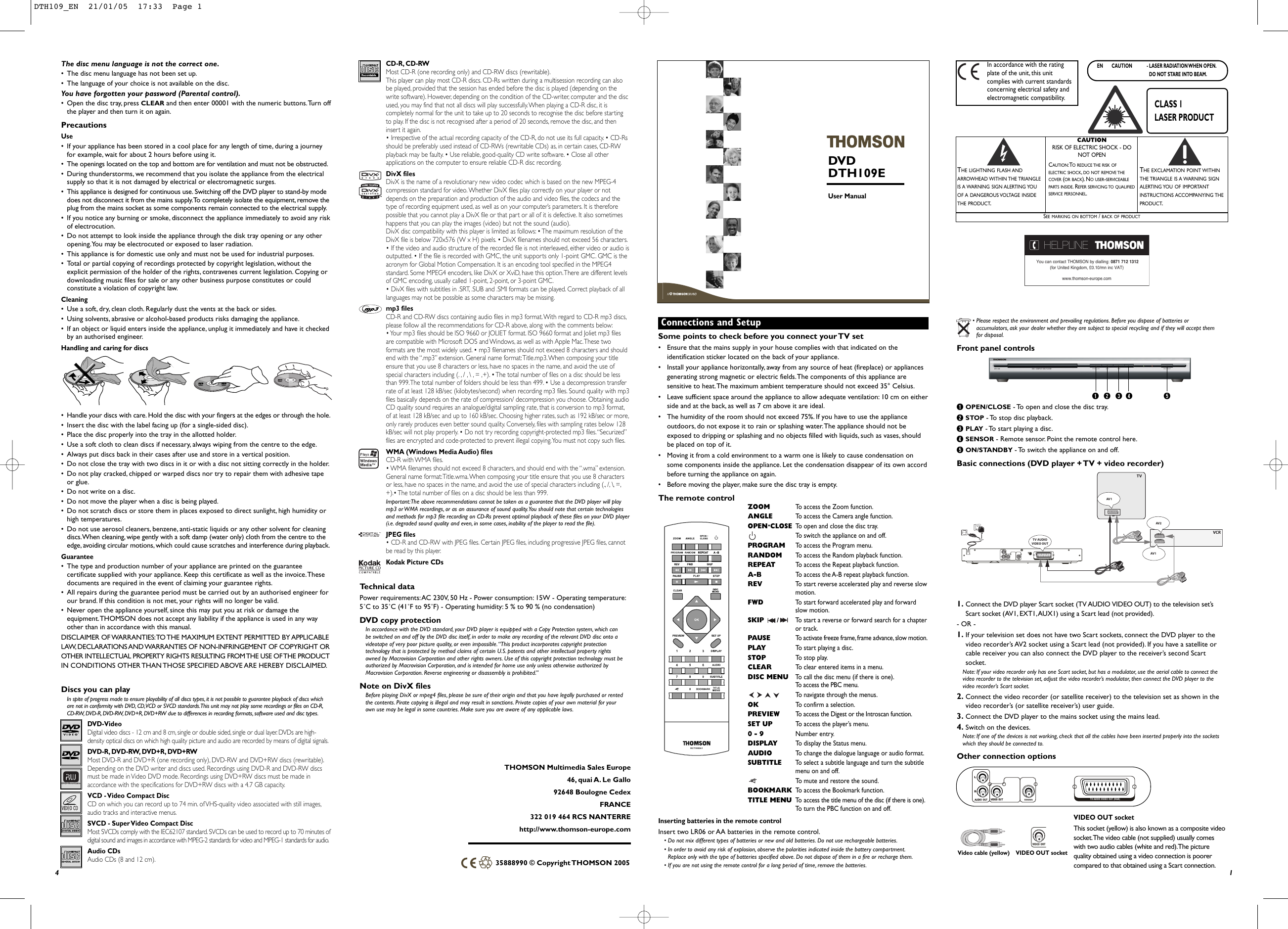 Page 1 of 2 - Technicolor Technicolor-Dth109E-Users-Manual- DTH109_4columns  Technicolor-dth109e-users-manual