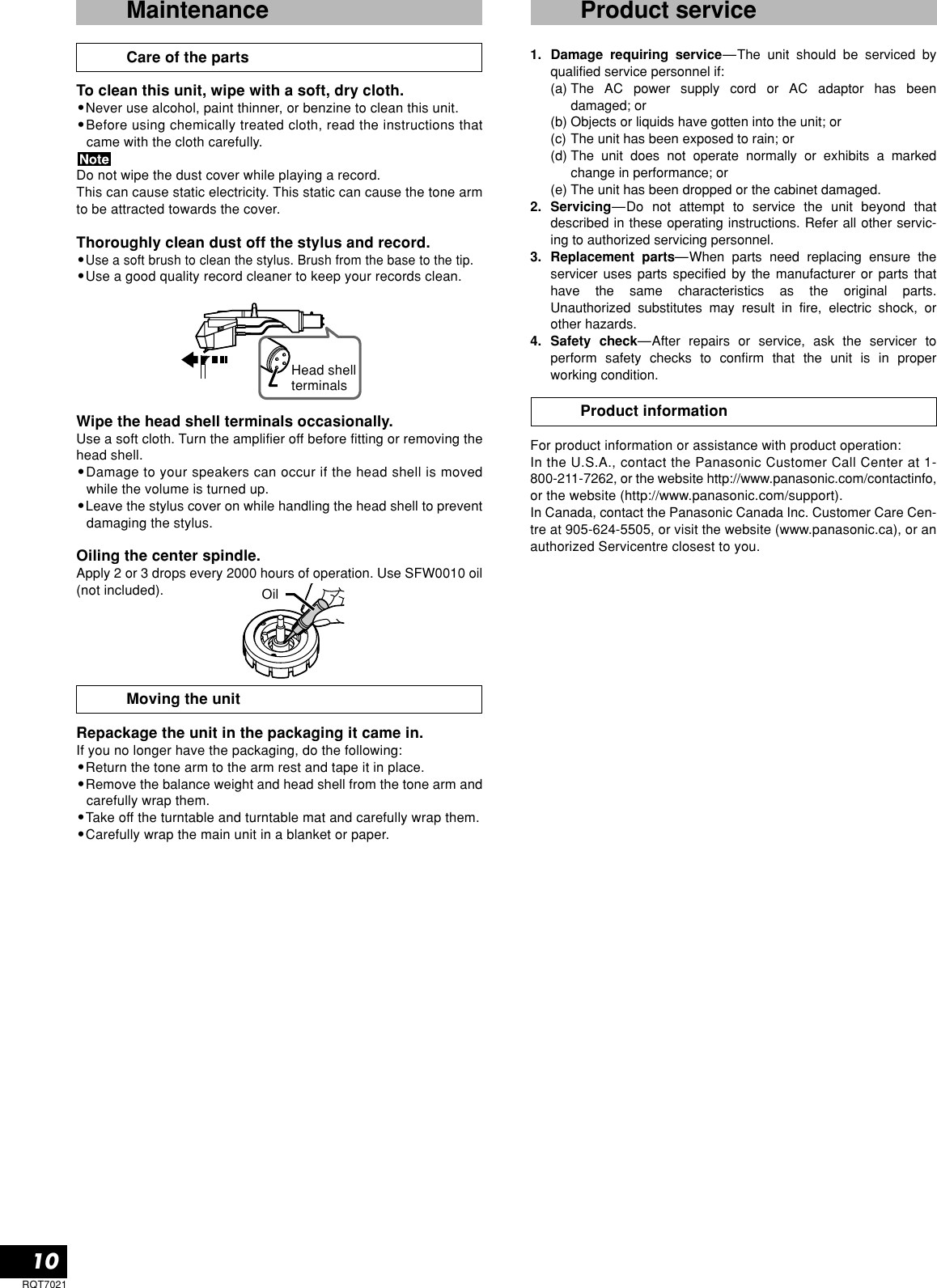 Page 10 of 12 - Technics Technics-Sl-1210M5G-Owner-S-Manual