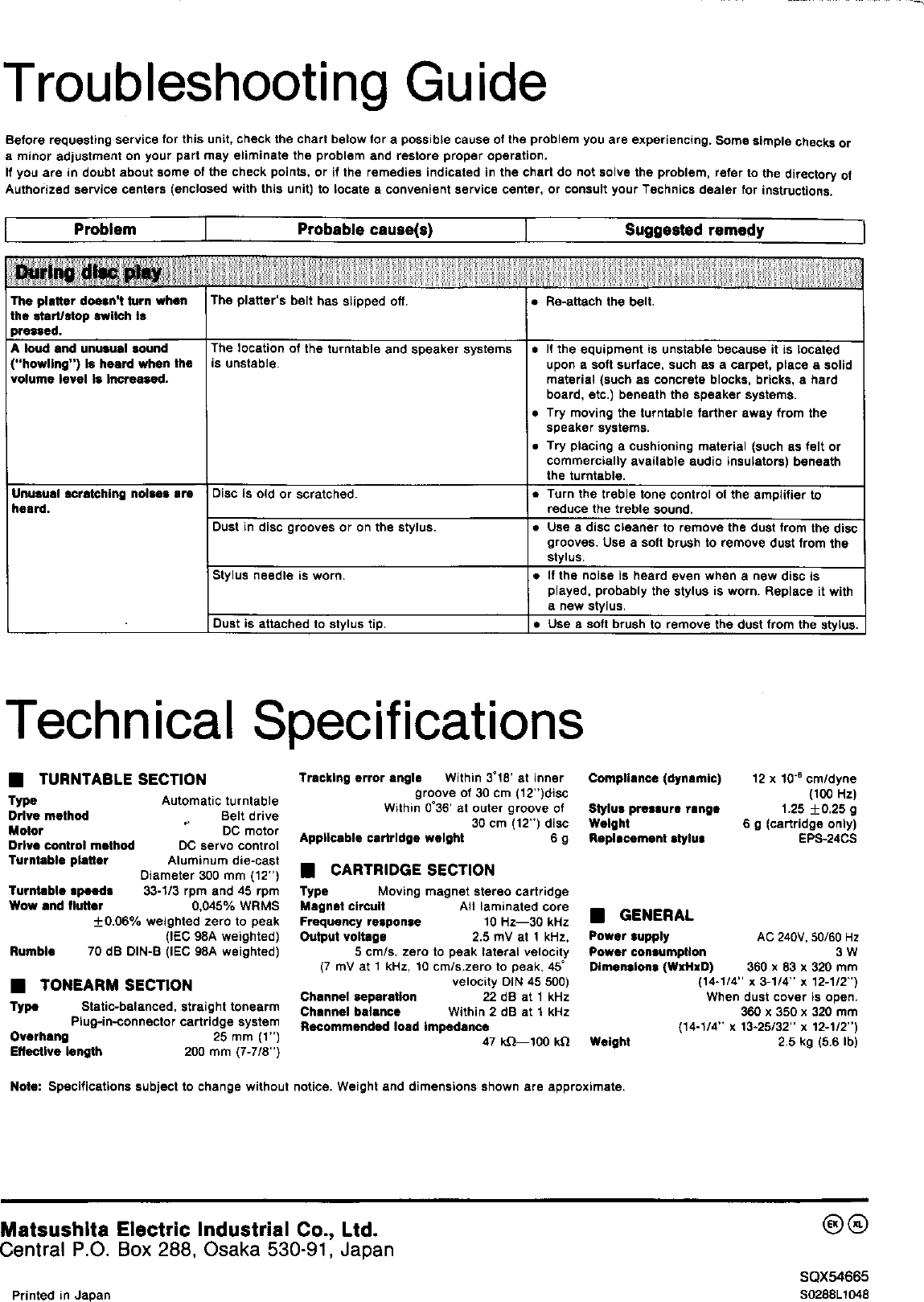Page 6 of 6 - Technics Technics-Sl-J110R-Users-Manual-  Technics-sl-j110r-users-manual